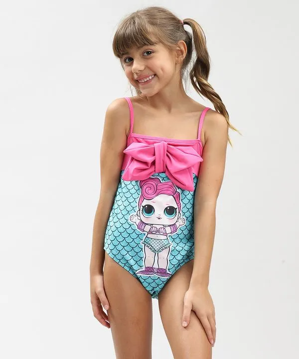 Maiô Infantil LOL Surprise Estampado com Laço Proteção UV50+ Verde Água 10