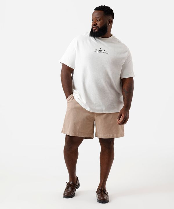 bermuda reta masculina de sarja cós elástico plus size bege 50