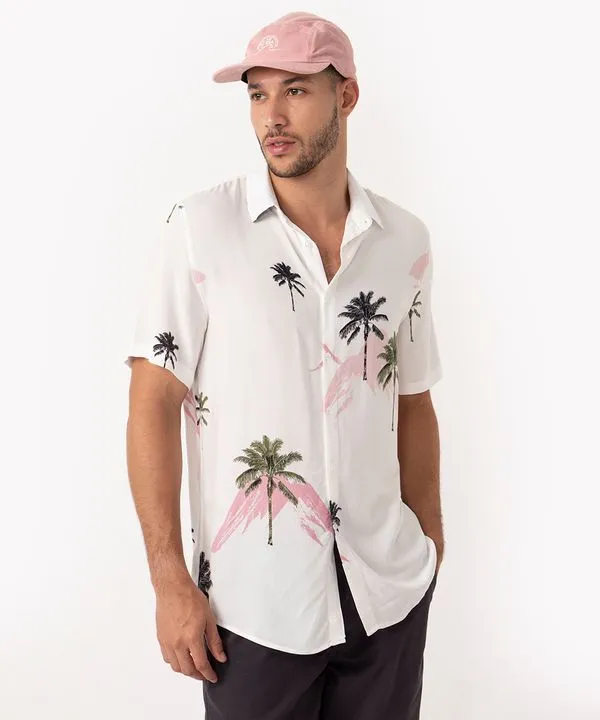 camisa de viscose coqueiros manga curta off white M