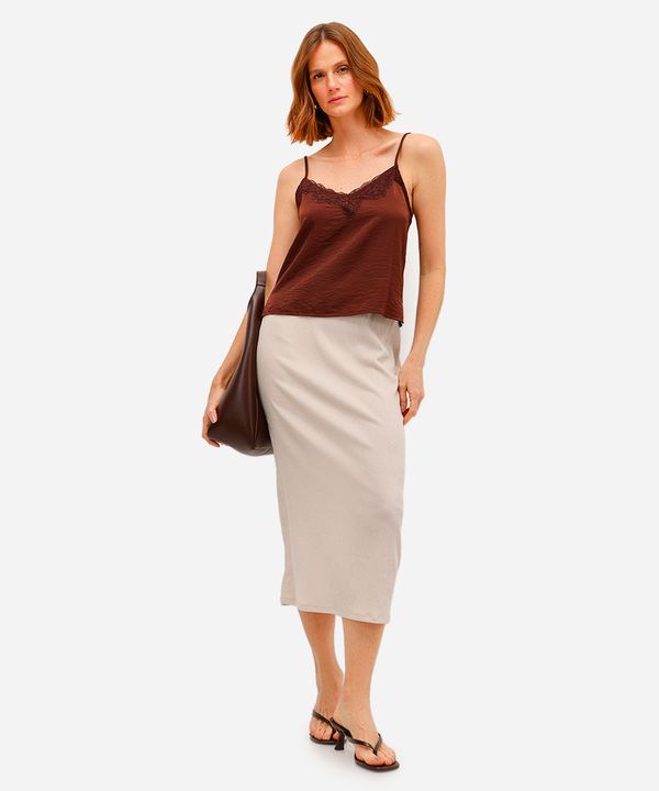 saia midi feminina texturizada bege G