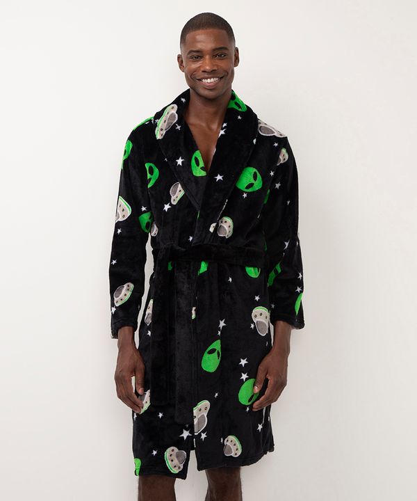 roupão de fleece fit extraterrestre preto G