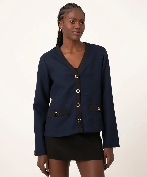 blazer bicolor manga longa botões azul marinho PP