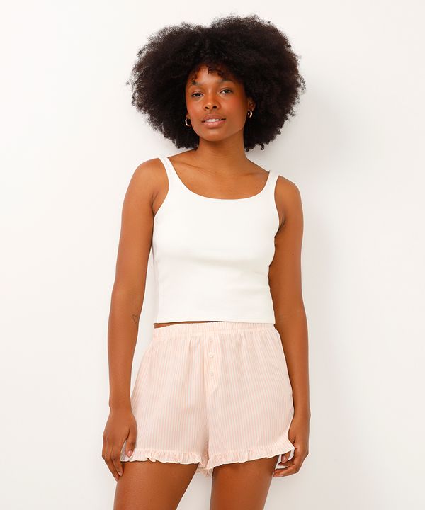 short de pijama listrado com babados rosa M