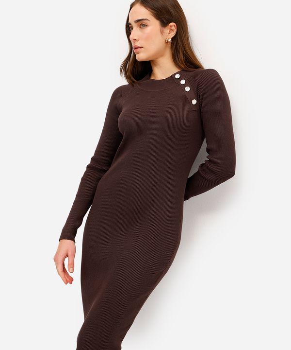 vestido midi feminino de tricot canelado marrom PP