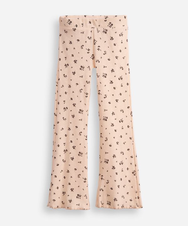 calça flare infantil floral com fru fru bege 4