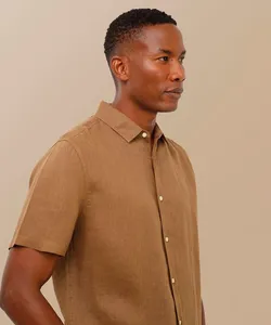 camisa de linho manga curta bege M