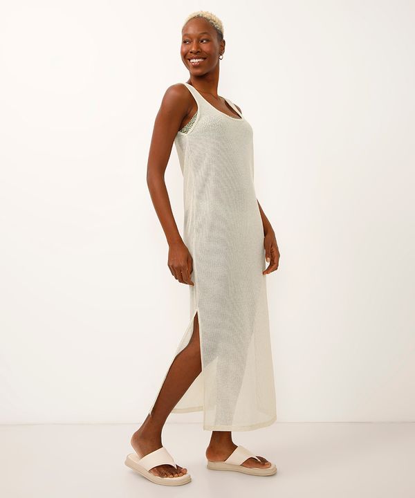 vestido regata saída de praia de tela com lurex bege M