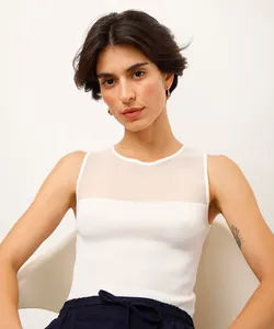 regata de tricot com recorte off white P