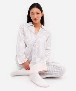 pijama americano feminino de algodão listrado off white M