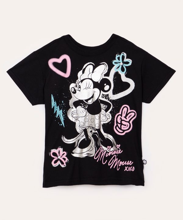 blusa infantil disney oversized minnie manga curta preto 12