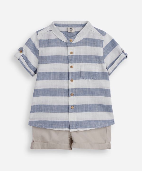 conjunto curto infantil listrado azul 6-9