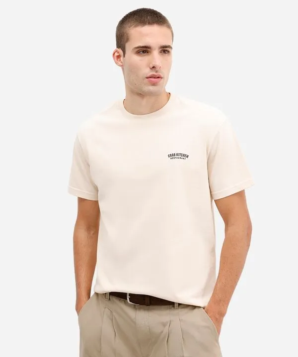camiseta masculina de algodão estampada bege G