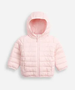 jaqueta puffer infantil com capuz rosa 0-3