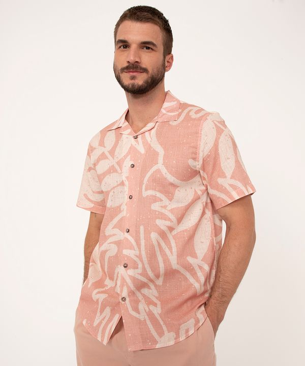 camisa de algodão manga curta folhagem multicor PP