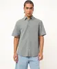 camisa com linho manga curta azul PP