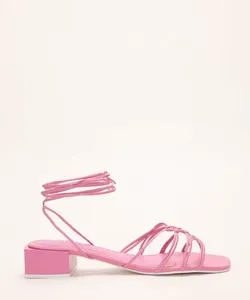sandália lace up salto baixo oneself pink 39
