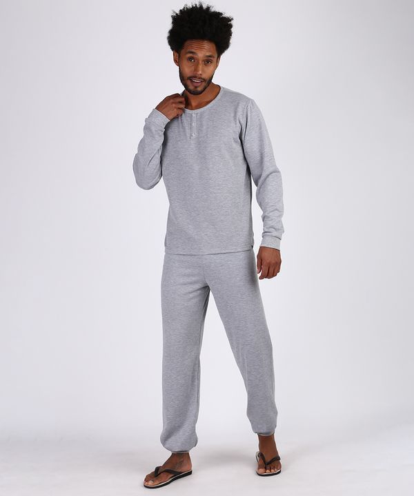 Pijama Masculino Lupo Flanelado Manga Longa Gola Portuguesa Cinza Mescla GG