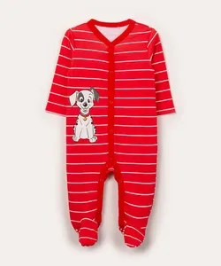 macacão infantil listrado de algodão com pezinho dálmatas vermelho 6-9