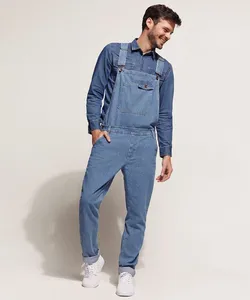 Macacão Jeans Masculino Slim com Bolsos Azul Médio 46