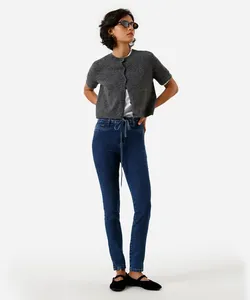 calça skinny feminina jeans com cordão e fendas sawary azul 38