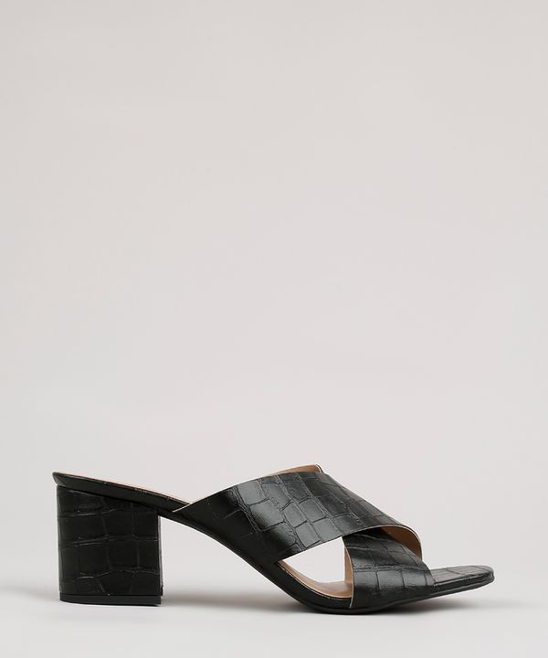Tamanco Feminino Oneself Croco Salto Médio Quadrado Preto 39