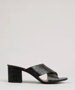 Tamanco Feminino Oneself Croco Salto Médio Quadrado Preto 35
