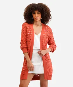 cardigan feminino alongado de tricot laranja G