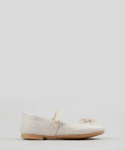 Sapatilha Infantil com Lurex e Laço Bege 23