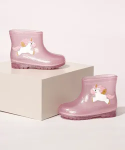 Galocha Infantil LueLua Transparente Unicórnio com Glitter Rosa 23-24
