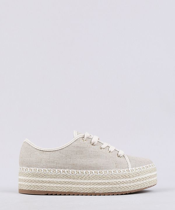 Tênis Feminino Beira Rio Flatform em Lona com Corda Bege 35