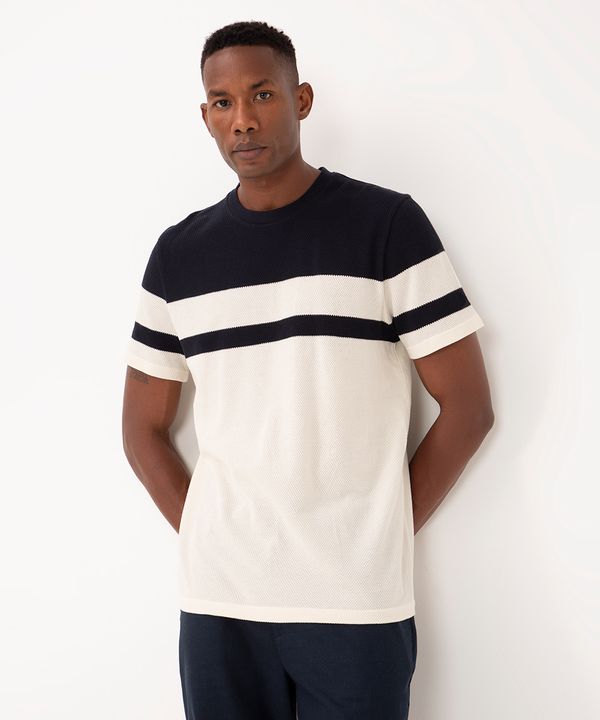 camiseta comfort texturizada listrada manga curta - azul marinho G