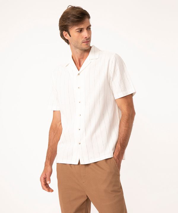 camisa com linho listrada manga curta off white M