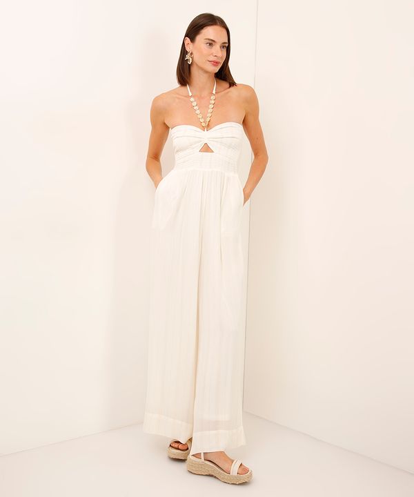 macacão de viscose com lurex listrado off white G