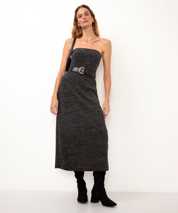 vestido midi de tricot sem alça preto P