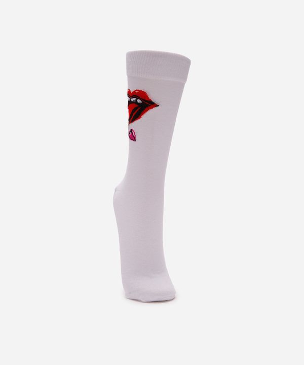 meia masculina cano longo the rolling stones branca 41-43