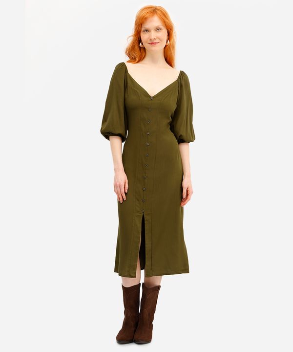 vestido midi feminino de viscose com fenda verde GG