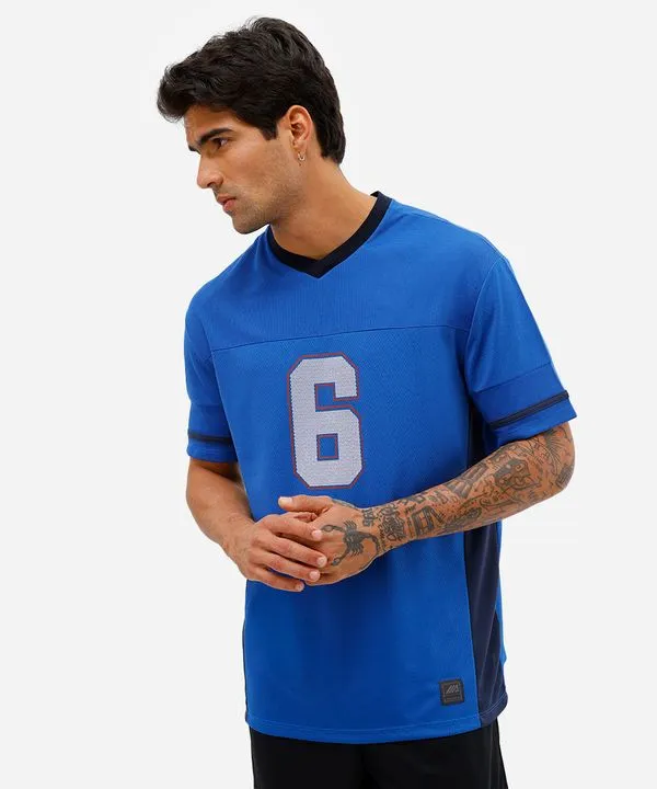 camiseta masculina esportiva texturizada gola v azul M