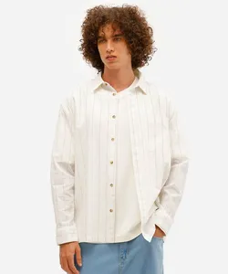 camisa masculina com linho oversized listrada off white P