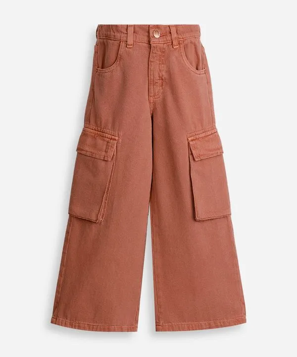 calça infantil wide leg cargo marrom 4