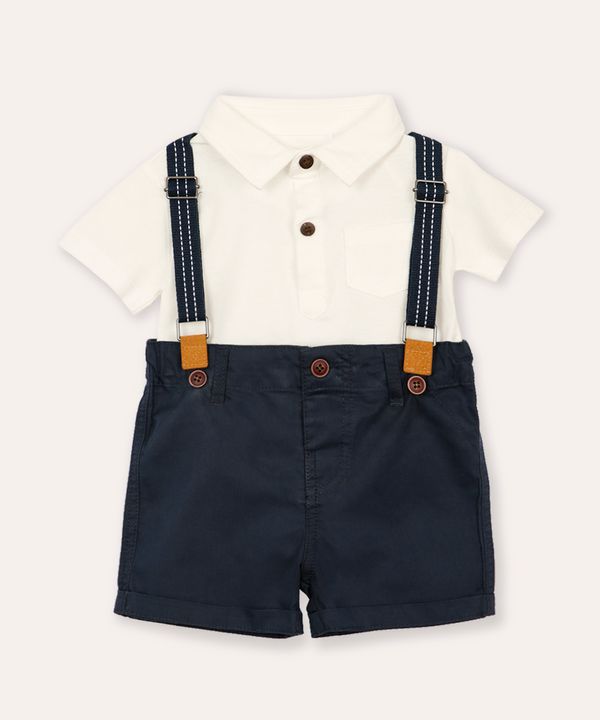 conjunto infantil manga curta com suspensório azul 3-6
