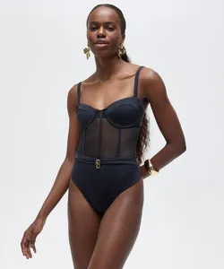 maiô corset com tule patbo preto P