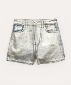 short jeans juvenil mom metalizado prata 12
