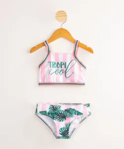 Biquini infantil Halter Neck Tropicool Estampado Folhagens e Listrado com Proteção UV50+ Multicor 6