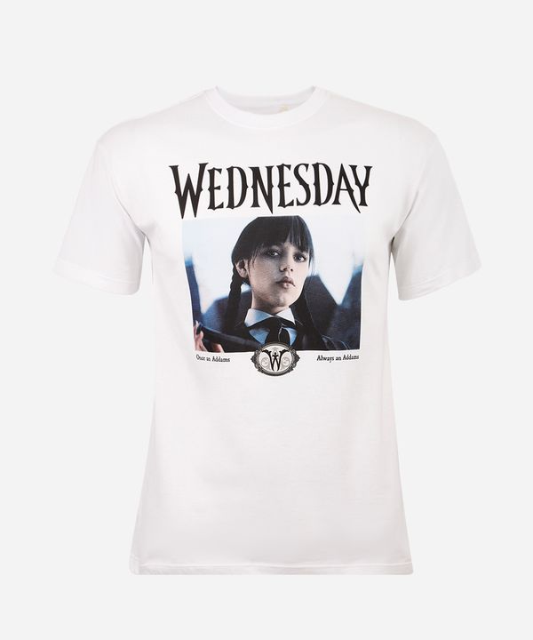 camiseta juvenil de algodão wandinha off white 16