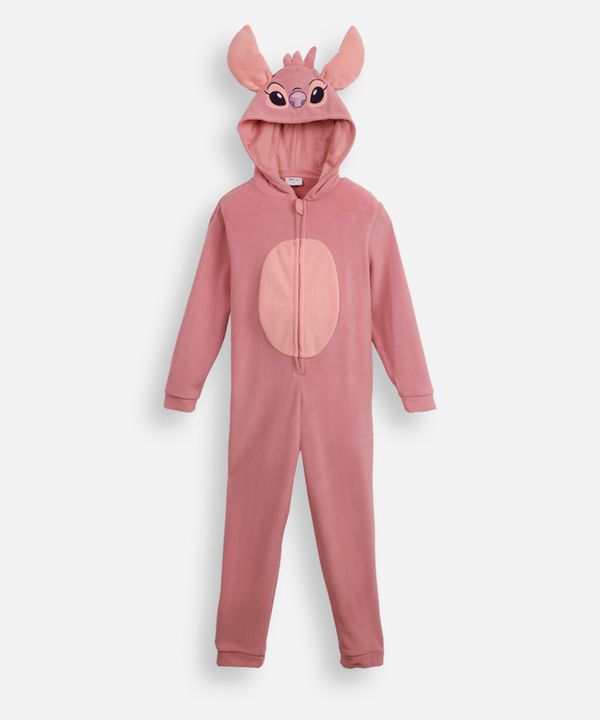 pijama macacão de pelúcia infantil com capuz angel rosa 14
