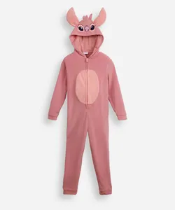 pijama macacão de pelúcia infantil com capuz angel rosa 6