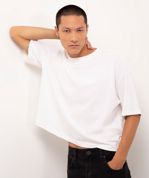 camiseta de algodão cropped branco P