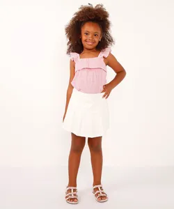 short saia infantil com pregas off white 10