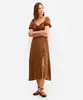 vestido midi feminino de viscose manga bufante floral marrom M
