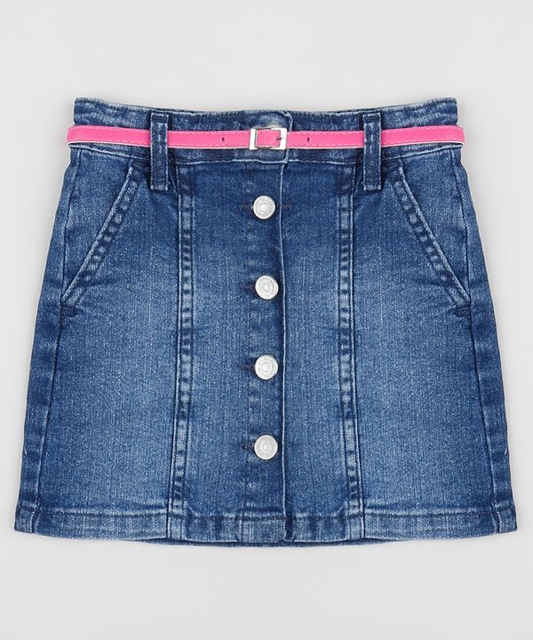 Saia Jeans Infantil Curta com Botões + Cinto Azul Escuro 10